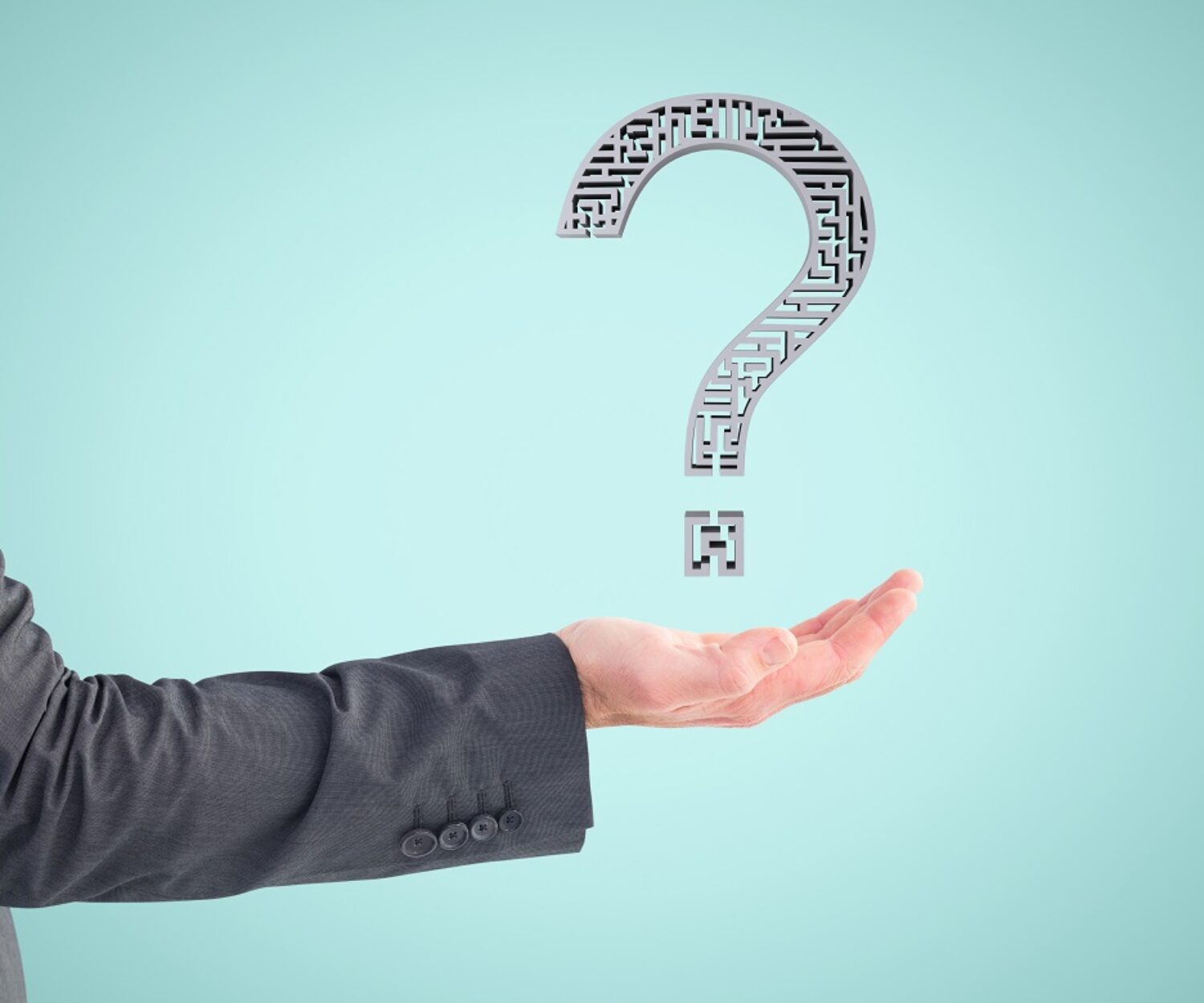 composite of hand holding questionmark graphic with blue background